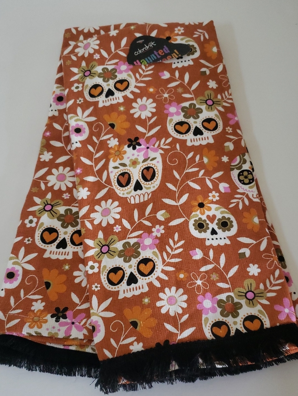 Colordrift Haunted Halloween! Set/2 Sugar Skulls/Floral Vines Towels